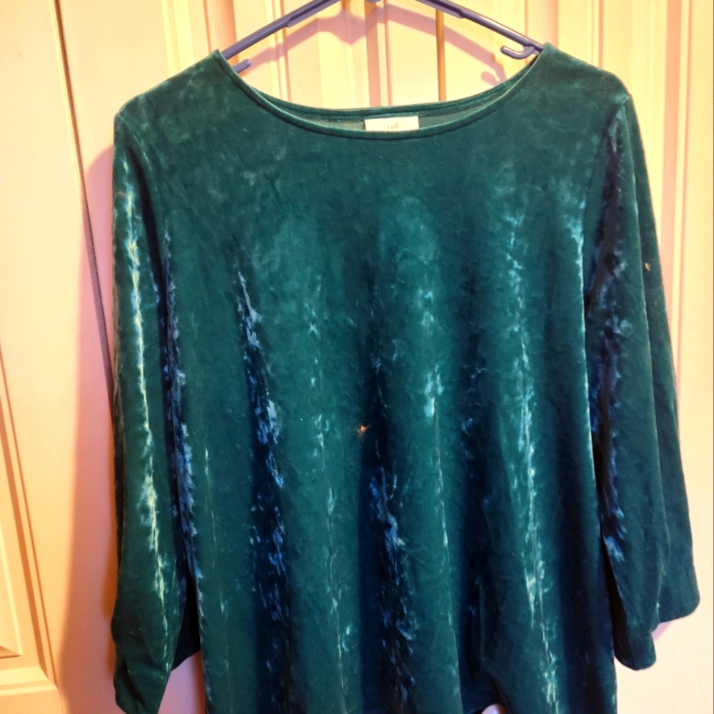 J.JILL VELOUR TOP WITH 3/4 SLEEVES -TEAL COLOR - Picture 2 of 7
